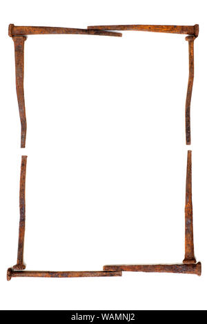 Hintergründe - Antike rusty square Nägel als Gestaltungselemente, auf weißem Hintergrund verwendet Stockfoto