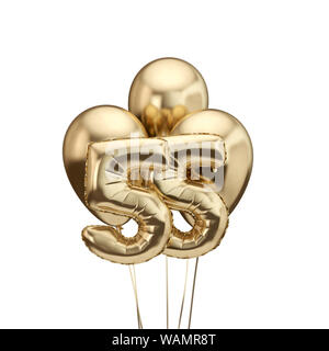 55. Geburtstag gold Folie Bündel Luftballons. Alles Gute zum Geburtstag. 3D-Rendering Stockfoto