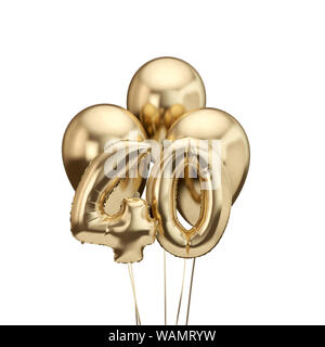 40. Geburtstag gold Folie Bündel Luftballons. Alles Gute zum Geburtstag. 3D-Rendering Stockfoto