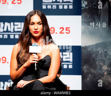 Megan Fox, 21. August 2019: Hollywoodstar Megan Fox nimmt ein Schaufenster für ihren neuen Film "Schlacht von Jangsari' an einem Theater in Seoul, Südkorea. Die koreanische Film erzählt die Geschichte einer Gruppe von 772 Koreanische student Soldaten, die gegen Nordkorea während der 1950-53 Koreakrieg gekämpft. Es wird Koreanischen Bildschirme schlug am 25. September. Quelle: Lee Jae-Won/LBA/Alamy leben Nachrichten Stockfoto