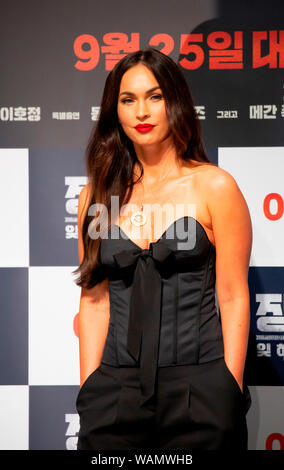 Megan Fox, 21. August 2019: Hollywoodstar Megan Fox nimmt ein Schaufenster für ihren neuen Film "Schlacht von Jangsari' an einem Theater in Seoul, Südkorea. Die koreanische Film erzählt die Geschichte einer Gruppe von 772 Koreanische student Soldaten, die gegen Nordkorea während der 1950-53 Koreakrieg gekämpft. Es wird Koreanischen Bildschirme schlug am 25. September. Quelle: Lee Jae-Won/LBA/Alamy leben Nachrichten Stockfoto