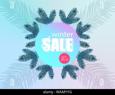 Winter verkauf Banner, Flyer. Aus Tannenzweigen in einem Kreis Hintergrund. Vector Illustration Stock Vektor