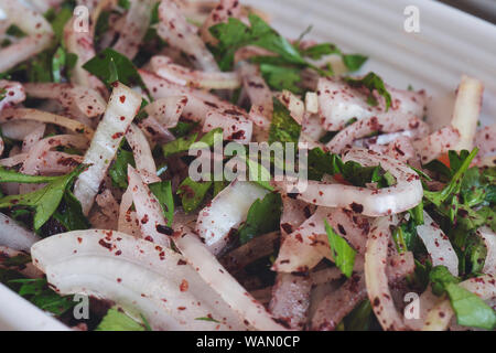 Türkischen kebab Beilage Zwiebel Salat in einem lokalen Restaurant in Nikosia. Traditionelle zypriotische Essen auf Zypern Insel. Stockfoto