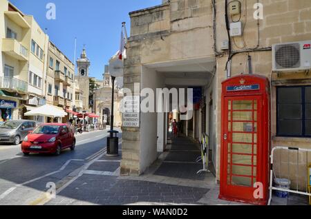 Mdina Rabat/britische rote Telefonzelle kiosk Malta Stockfoto