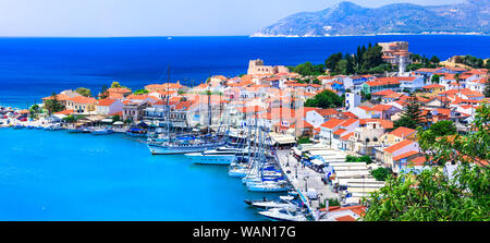 Schöne Pythagorion Village, Panoramaaussicht, Insel Samos. Stockfoto