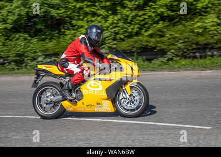 Gelbe Ducati-378-SP-SPORT - Produktion - besondere Motorrad an Pendle PowerFest, Großbritannien Stockfoto