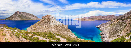 Beeindruckende Landschaft von Kalymnos, Panoramaaussicht, Dodekanes, Griechenland. Stockfoto