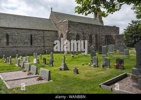 Pfarrkirche St. Maria, der Jungfrau, auf der heiligen Insel von Lindisfarne in Northumberland, Großbritannien