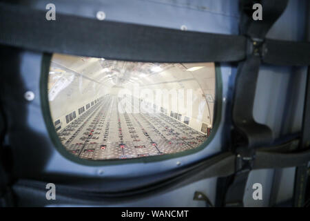 Schkeuditz, Deutschland. 21 Aug, 2019. Blick in den Laderaum ein DHL Frachter am Rande der National Aviation Konferenz an der Flughafen Leipzig-Halle. Kredite: Jan Woitas/dpa-Zentralbild/dpa/Alamy leben Nachrichten Stockfoto