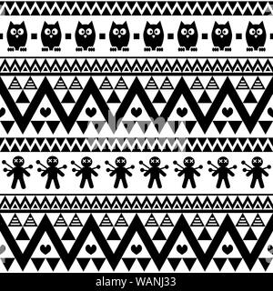 Halloween cute nahtlose Vektor Muster mit Voodoo Puppen und Eulen - Tribal, Aztec Drucken im Hintergrund Stock Vektor