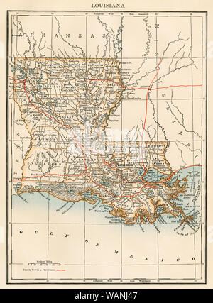 Map of Louisiana, 1870s. Printed color lithograph Stockfoto