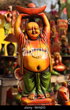 Lachender Buddha in Surajkund Handwerk, Mela, Surajkund, Faridabad, Haryana, Indien Stockfoto