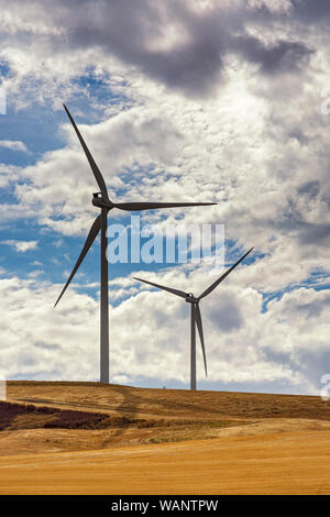 Washington, Palouse Region, Windkraftanlagen, Weizenfeld Herbst nach der Ernte Stockfoto