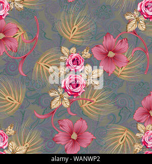 Cute Floral Paisley Muster mit Blumen Stockfoto