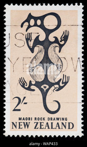 Neuseeland Briefmarke - Maori Kunst: Rock Zeichnung in Taniwha Stockfoto