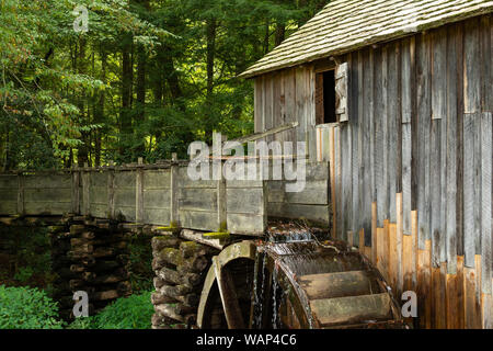Wasserrad und alte Mühle in den Wald. Cades Cove, Smoky Mountains National Park, Tennessee Stockfoto