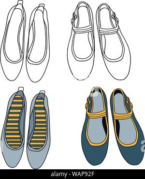 Flacher Schuh vector Abbildung skizziert und gefärbt. Stock Vektor