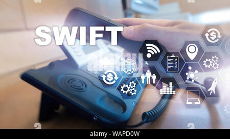 SWIFT. Gesellschaft für Worldwide Interbank Financial Telecommunications. Internationale Zahlungsmittel. Geschäft Hintergrund. Stockfoto
