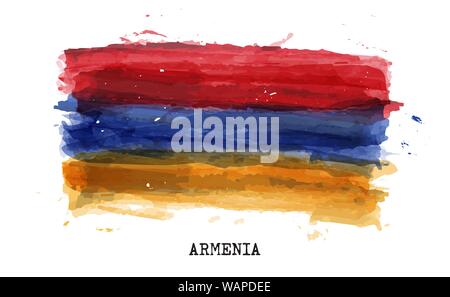 Realistische Aquarellmalerei Flagge von Armenien. Vektor. Stock Vektor