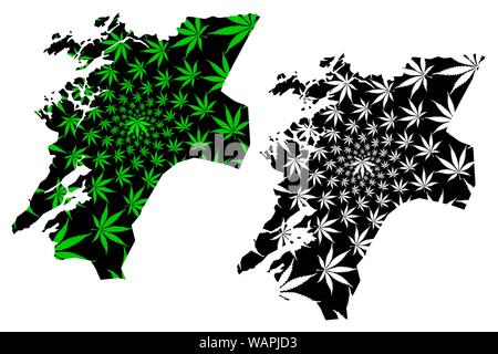 Nord-Trondelag (administrative divisions von Norwegen, Königreich Norwegen) Karte ist so konzipiert, dass Cannabis blatt grün und schwarz, Nord-Trondelag län Karte von gemacht Stock Vektor