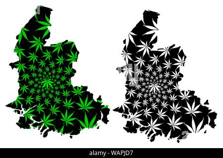Vest-Agder (administrative divisions von Norwegen, Königreich Norwegen) Karte ist Cannabis blatt grün und schwarz, Nord-Norwegen Karte aus marijua konzipiert Stock Vektor