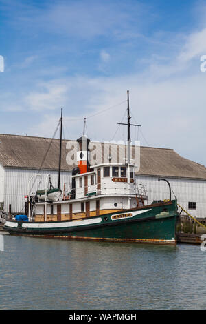 Dampfbetriebene tugboat SS Master angedockt in Steveston British Columbia Stockfoto