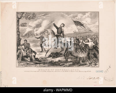 Tod von General Lyon: An der Spitze seiner Truppen beim Aufladen der Rebellen, in der Schlacht an Wilsons Creek, Missouri, 10. August 1861 Stockfoto