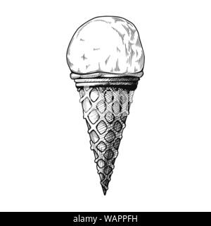 Realistische Skizze in einer Waffel Kegel. Vector Illustration in Skizze Stil. Stock Vektor