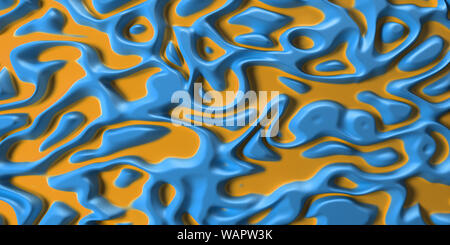 3d Visual Arts Hintergrund mit psychedelischen Tribal flüssigen Oberfläche blaue und gelbe Textur. Stockfoto