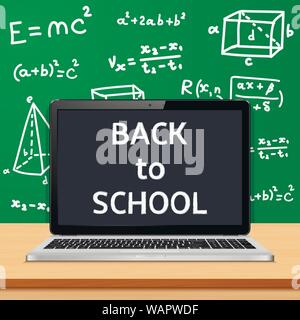 Moderne Laptop mit leerer Bildschirm am Tisch im Klassenzimmer Stock Vektor