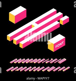 Isometrische alphabet Schrift. 3D-Effekt von Buchstaben, Zahlen und Symbole mit Schatten. Vektor Schrift für die Typografie design Stock Vektor