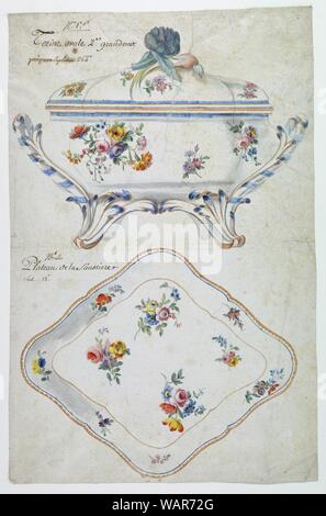 Zeichnung, Design für eine bemalte Porzellan Terrine und Fach, Ca. 1750 Stockfoto