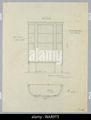 Zeichnung, Design für China Schrank von Mahagoni in Höhe und Planen, 1900-05 Stockfoto