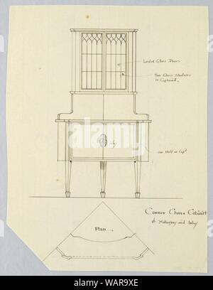 Zeichnung, Design für Ecke Cabinet in Mahagoni und Inlay-, Plan- und Höhe, 1900-05 Stockfoto