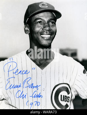 Handsignierte Bild der Hall of Fame Baseball player Ernie Banken der Chicago Cubs Stockfoto