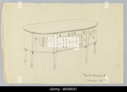 Zeichnung, Design für Mahagoni Inlay Sideboard mit neoklassizistischen Motive, 1900-05 Stockfoto