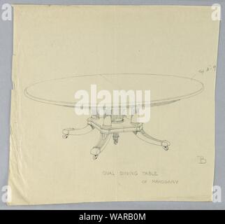 Zeichnung, Design für ovale Esstisch 'B' von Mahagoni, 1900-05 Stockfoto