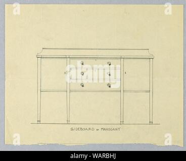 Zeichnung, Design für Sideboard aus Mahagoni mit drei Schubladen, 1900-05 Stockfoto