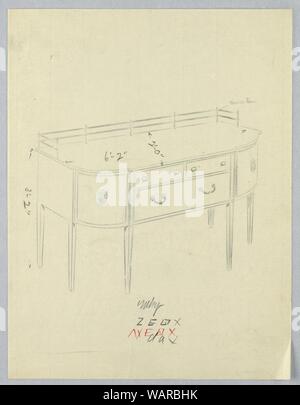 Zeichnung, Design für Sideboard mit Messing Schiene und abgerundete Ecken, 1900-05 Stockfoto