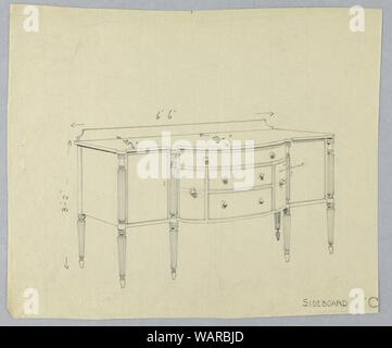 Zeichnung, Design für Sideboard "C" mit sechs Beinen und fünf Schubladen, 1900-05 Stockfoto