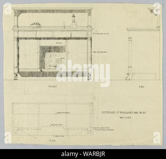 Zeichnung, Design für Sideboard aus Mahagoni und Inlay, 1900-05 Stockfoto