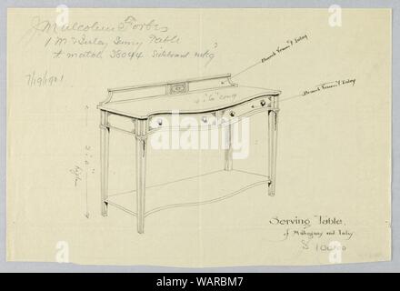 Zeichnung, Design für Sideboard-Serving Tisch aus Mahagoni und Inlay, 1900-05 Stockfoto