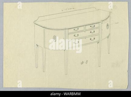 Zeichnung, Design für Sechsbeinige Sideboard mit abgerundeten Vorderen und vier Schubladen, 1900-05 Stockfoto