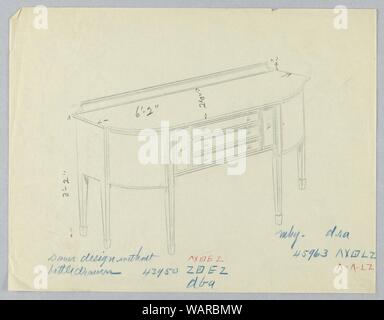 Zeichnung, Design für Sechsbeinige Sideboard mit abgerundeten Ecken und fünf zentrale Schubladen, 1900-05 Stockfoto