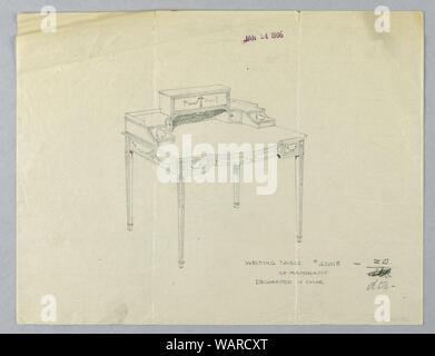 Zeichnung, Design für das Schreiben Tabelle -42018 von Mahagoni, dekoriert in Farbe, 24. Januar 1906 Stockfoto