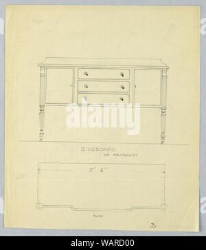 Zeichnung, Design in Plan und Höhe für Mahagoni Anrichte auf Rollen, 1900-05 Stockfoto