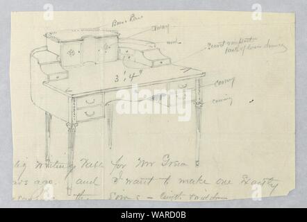 Zeichnung, Design für das Schreiben Tisch mit Tischplatte Kabinett und ionische Kapitelle oben auf den Beinen, 1900-05 Stockfoto