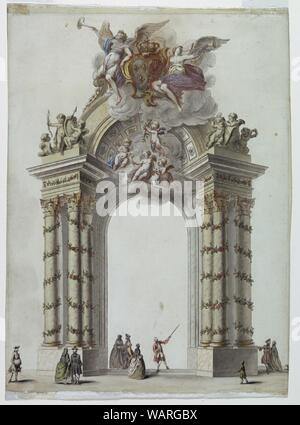 Zeichnung, Tor zum Tempel der Hymen, Pavillon errichtet, in dem Ort, Dauphin, Paris, Frankreich, 1745 Stockfoto