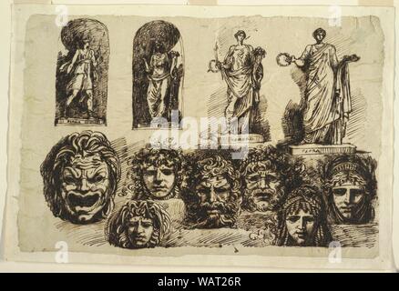 Zeichnung, Studien für vier Statuen und Sieben Masken, Ca. 1800 - 25. Stockfoto