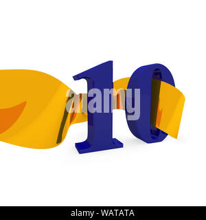 Big Blue 10 mit einem goldenen Band, 3D-Rendering Stockfoto